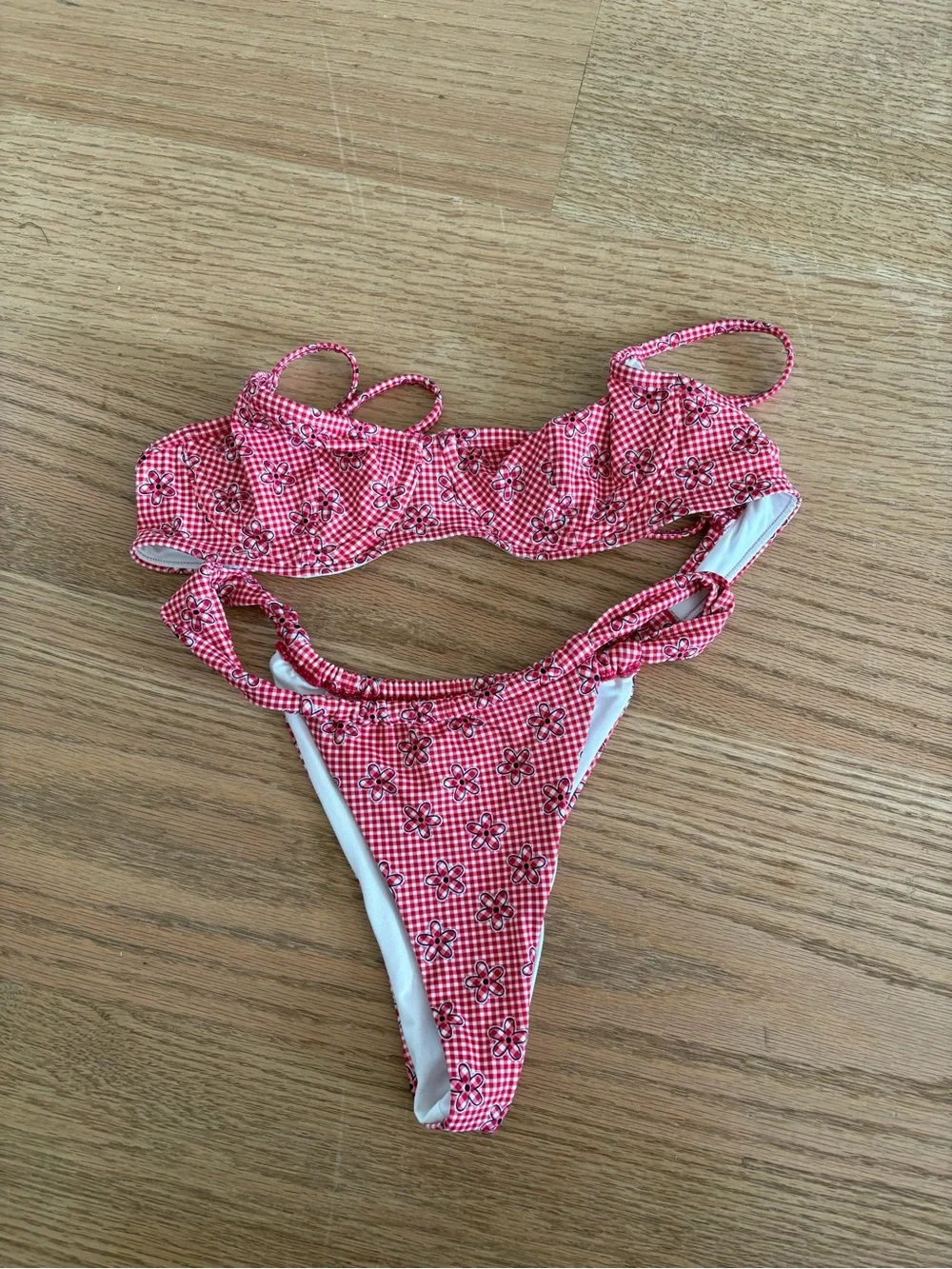 Frankie's Bikinis Red Gingham Floral Two-Piece Bikini